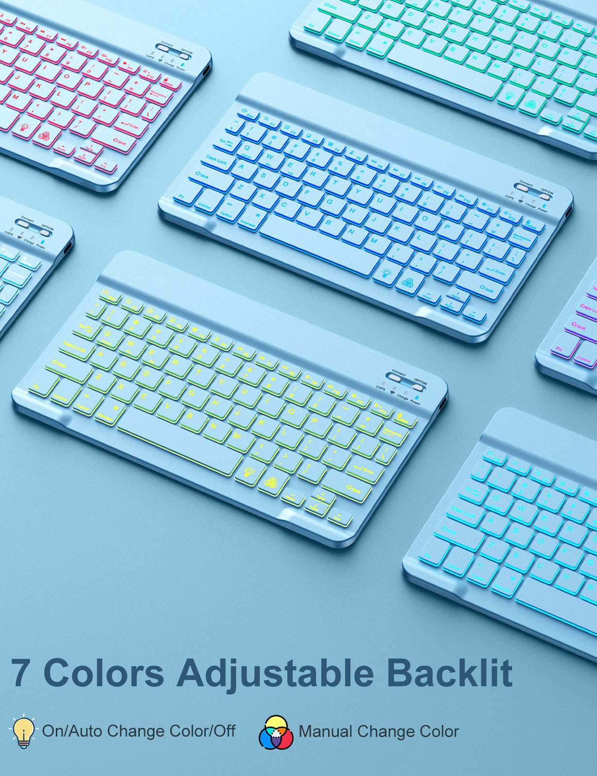 GEAK Compatible with Apple iPad 9th 8th 7th Generation Case with Keyboard 10.2 inch 7 Color Backlight Keyboard Case Cover with Pencil Holder for iPad Air 3rd Generation & iPad Pro 10.5 inch