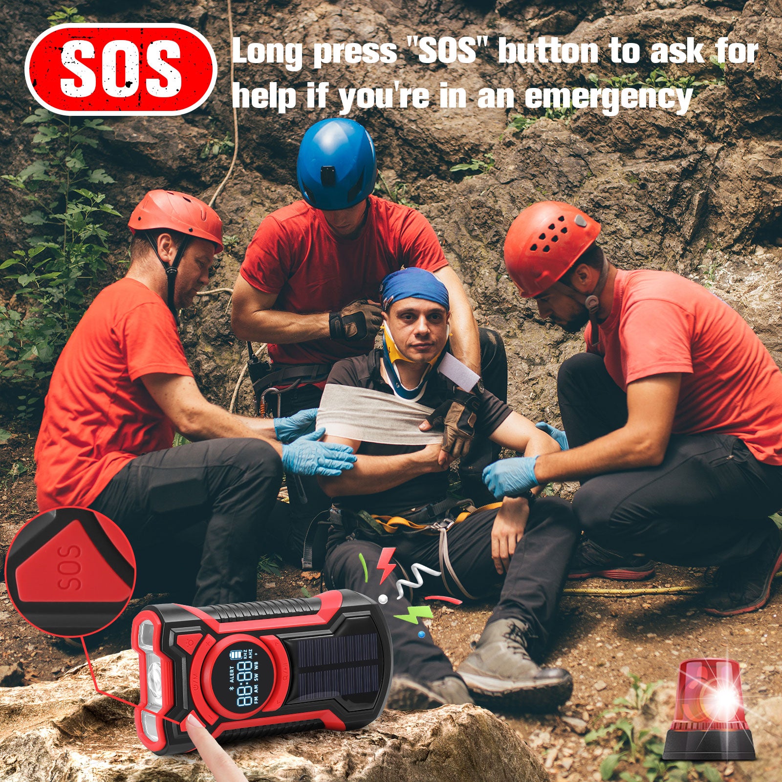 GEAK Solar Hand Crank Emergency Radio Portable AM FM NOAA Weather Radio with Power Bank, SOS Alarm, Bluetooth Speaker, Flashlight for Indoor Outdoor Camping Emergency Supplies