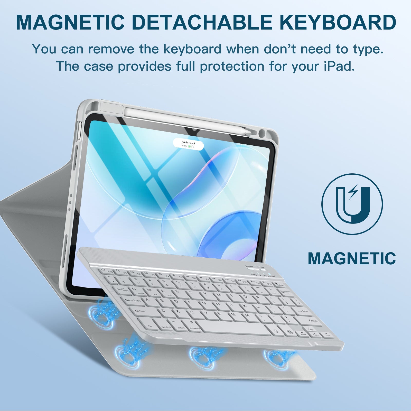 GEAK Compatible With iPad Air 11 inch (M4/M3/M2) /Air 5th/ Air 4th Generation Case with Keyboard, Detachble Magnetic Fits For iPad Air Keyboard with Case