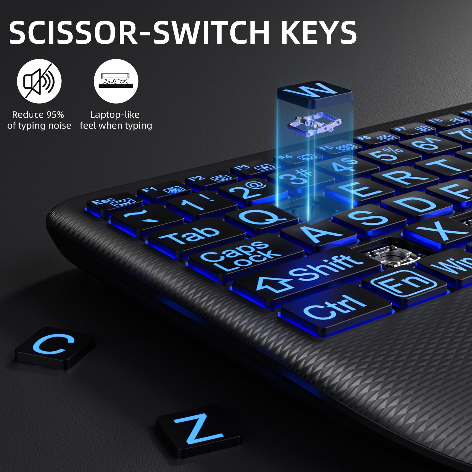 GEAK Large Print Wireless Keyboard with 7-Color RGB Backlit, Ergonomic Keyboard Wrist Rest for Computer Keyboards, Full Size Rechargeable Silent Keyboard with Light Up Keys for Laptop Mac Windows