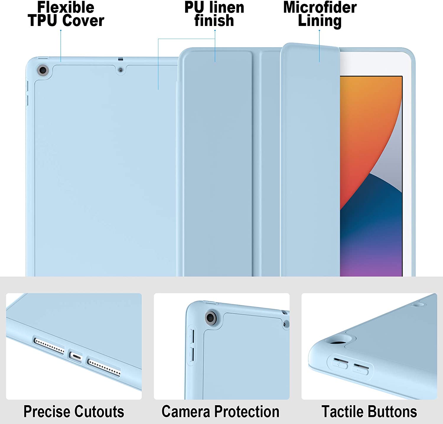 GEAK 10.2 inch Case for iPad 9th 8th 7th Generation Case Cover with Pencil Holder