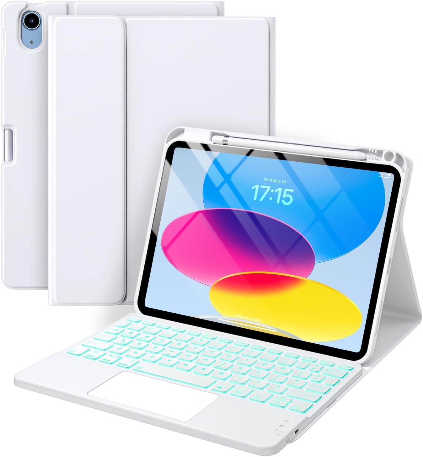 GEAK Compatible with Apple iPad A16 11th 10th Generation Case with Keyboard 7 Color Backlight Detachable Wireless Keyboard Case Cover with Touchpad for iPad 11th Gen 11 inch 2025 & 10th Gen 10.9 inch