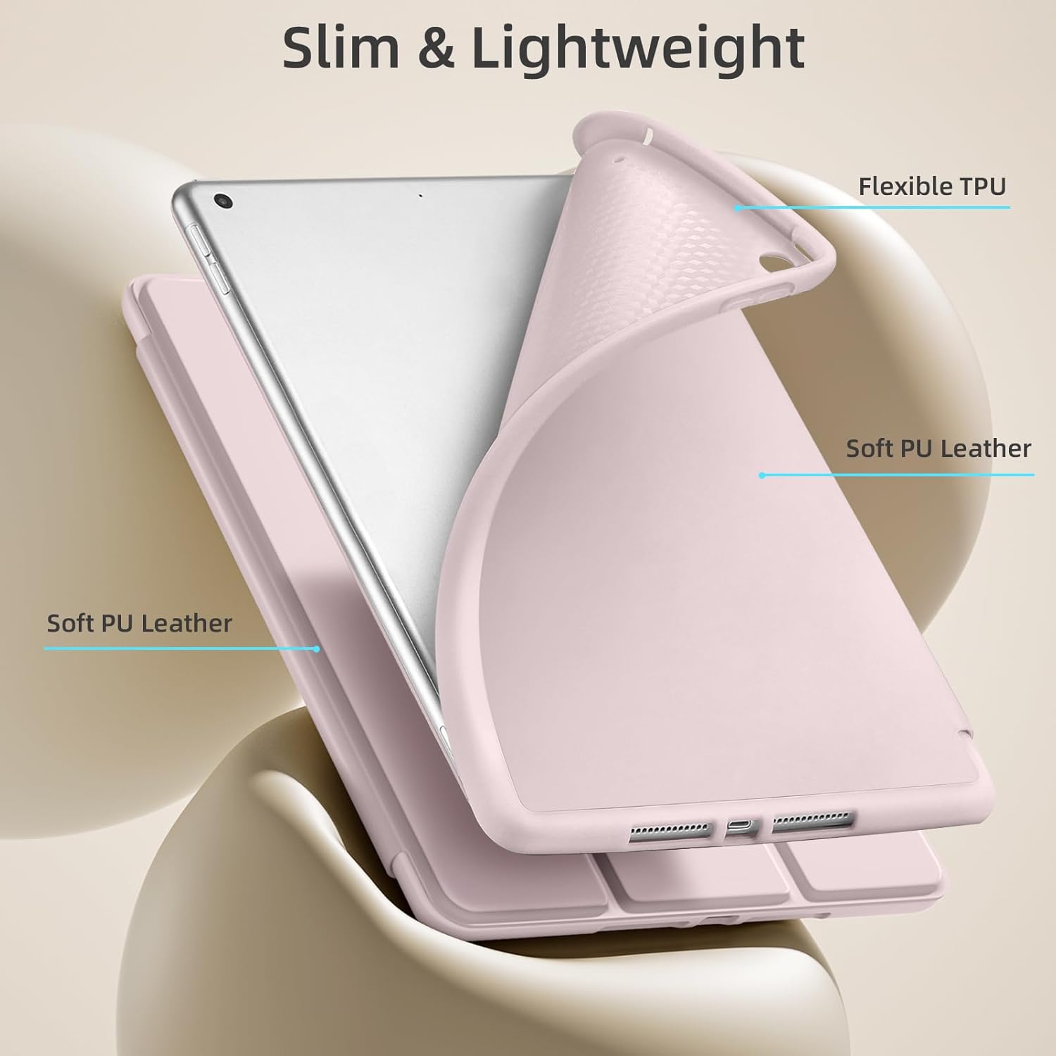 GEAK 10.2 inch Case for iPad 9th 8th 7th Generation Case Cover with Pencil Holder, Pink