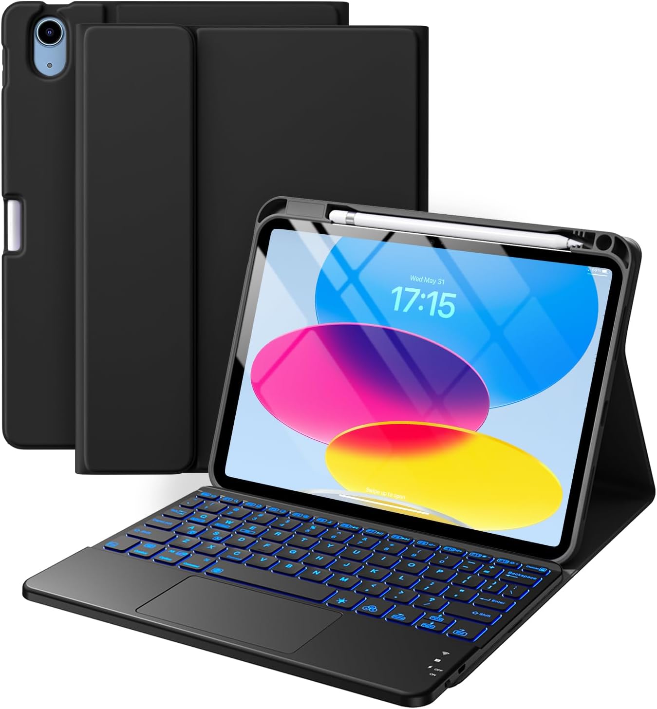 GEAK Compatible with Apple iPad A16 11th 10th Generation Case with Keyboard 7 Color Backlight Detachable Keyboard Case Cover with Touchpad for iPad 11th Gen 11 inch 2025 & 10th Gen 10.9 inch