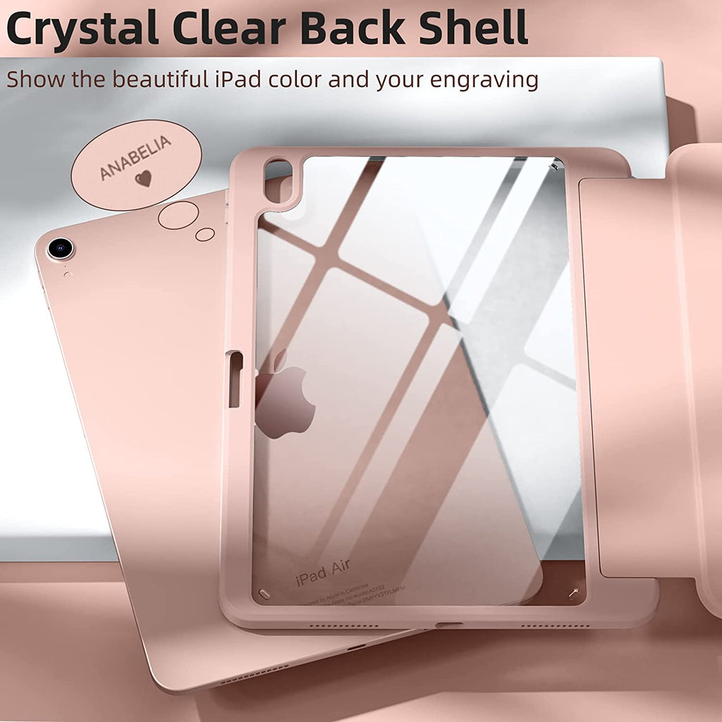 GEAK Compatible with Apple iPad Air 11 inch Case M3/M2, iPad Air 5th 4th Generation 10.9 inch Case Clear Back Cover with Pencil Holder