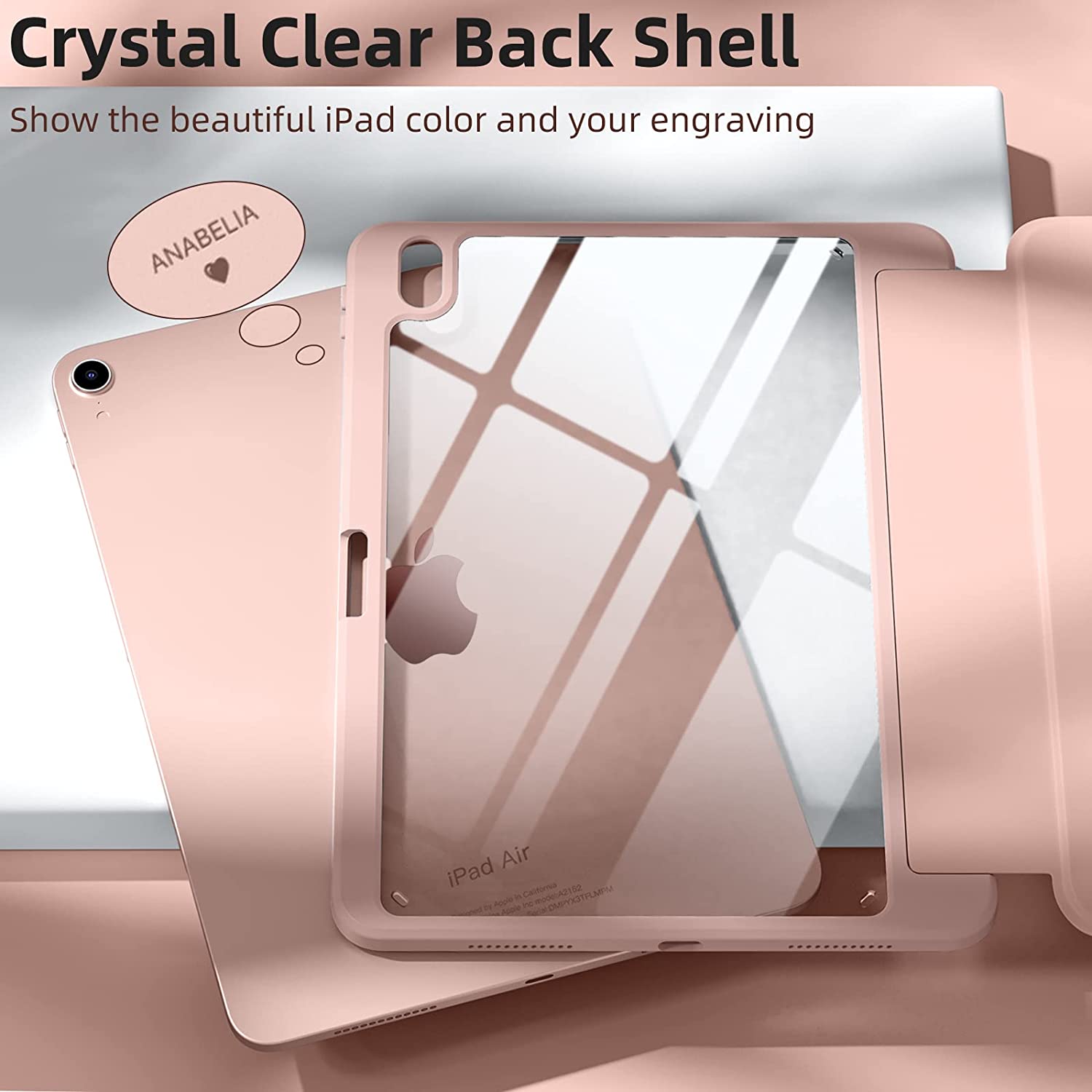GEAK Compatible with Apple iPad Air 11 inch Case M3/M2, iPad Air 5th 4th Generation 10.9 inch Case Clear Back Cover with Pencil Holder