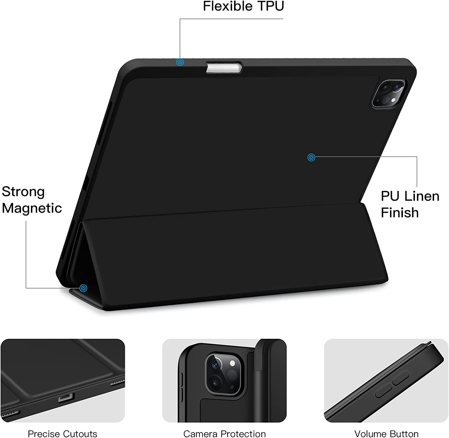 GEAK for iPad Pro 12.9 inch Case with Pencil Holder, Soft Cover Fits for iPad Pro 6th 5th 4th 3rd Generation
