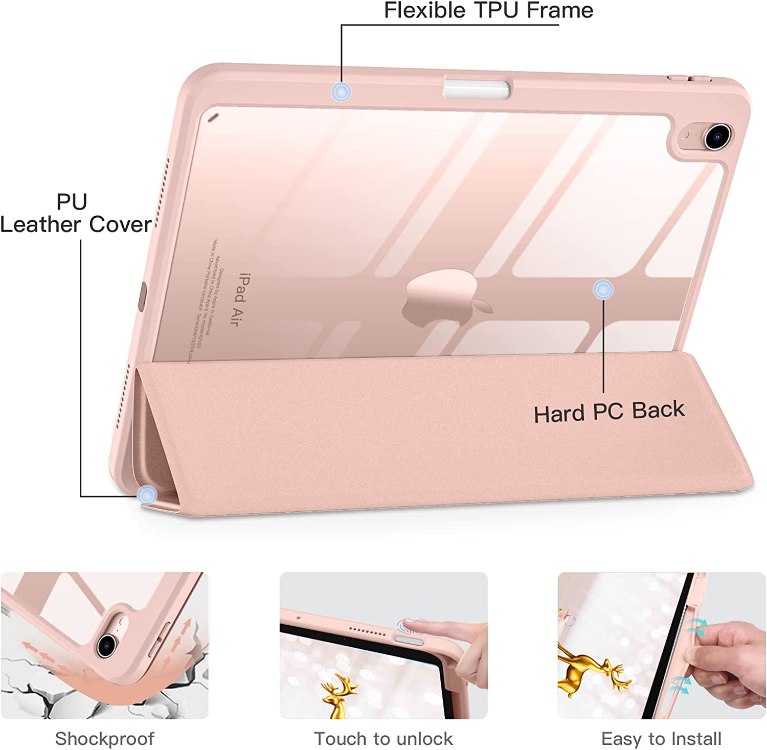 GEAK Compatible with Apple iPad Air 11 inch Case M3/M2, iPad Air 5th 4th Generation 10.9 inch Case Clear Back Cover with Pencil Holder