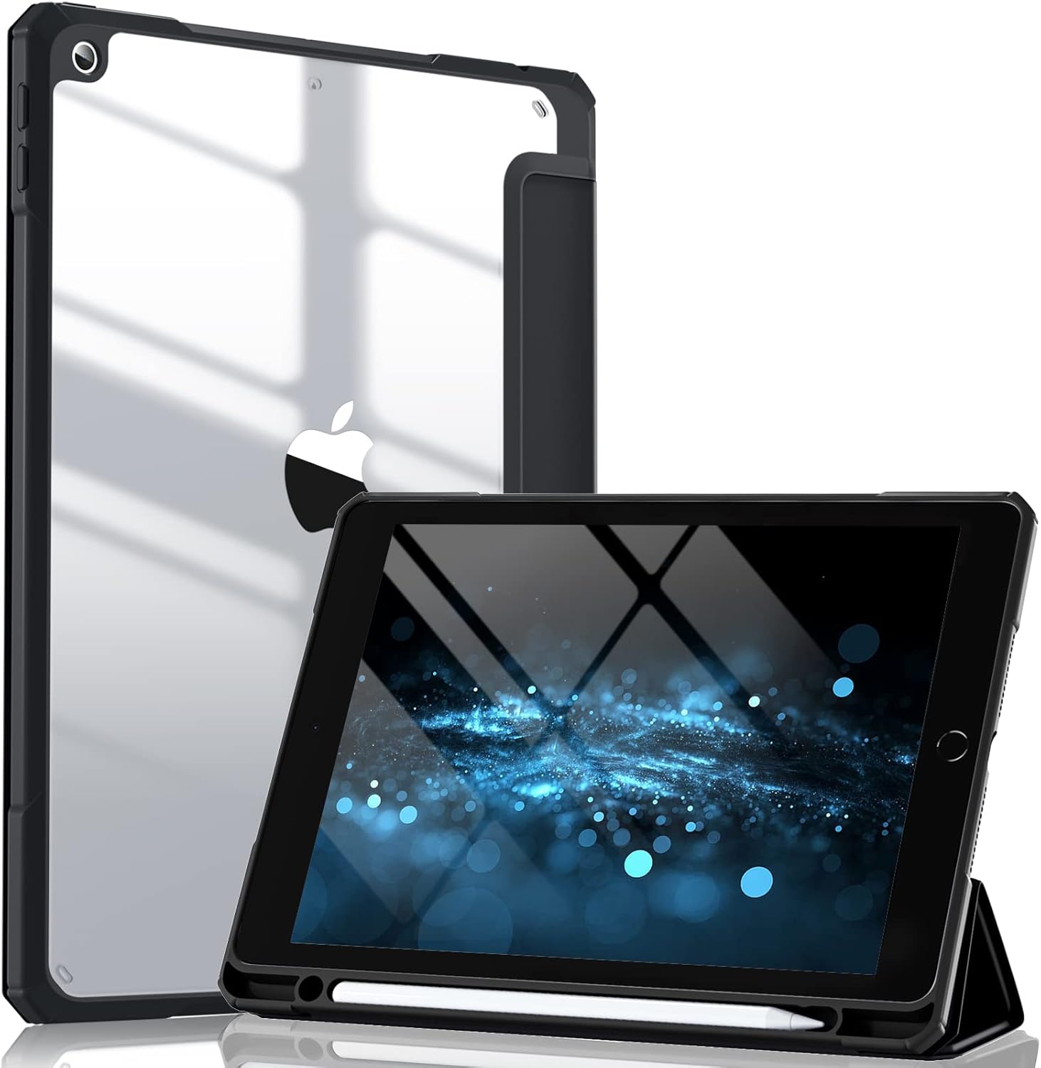 GEAK Compatible With iPad 9th /8th /7th Generation Case with Pencil Holder, 10.2inch Shockproof Cover with Trifold Stand