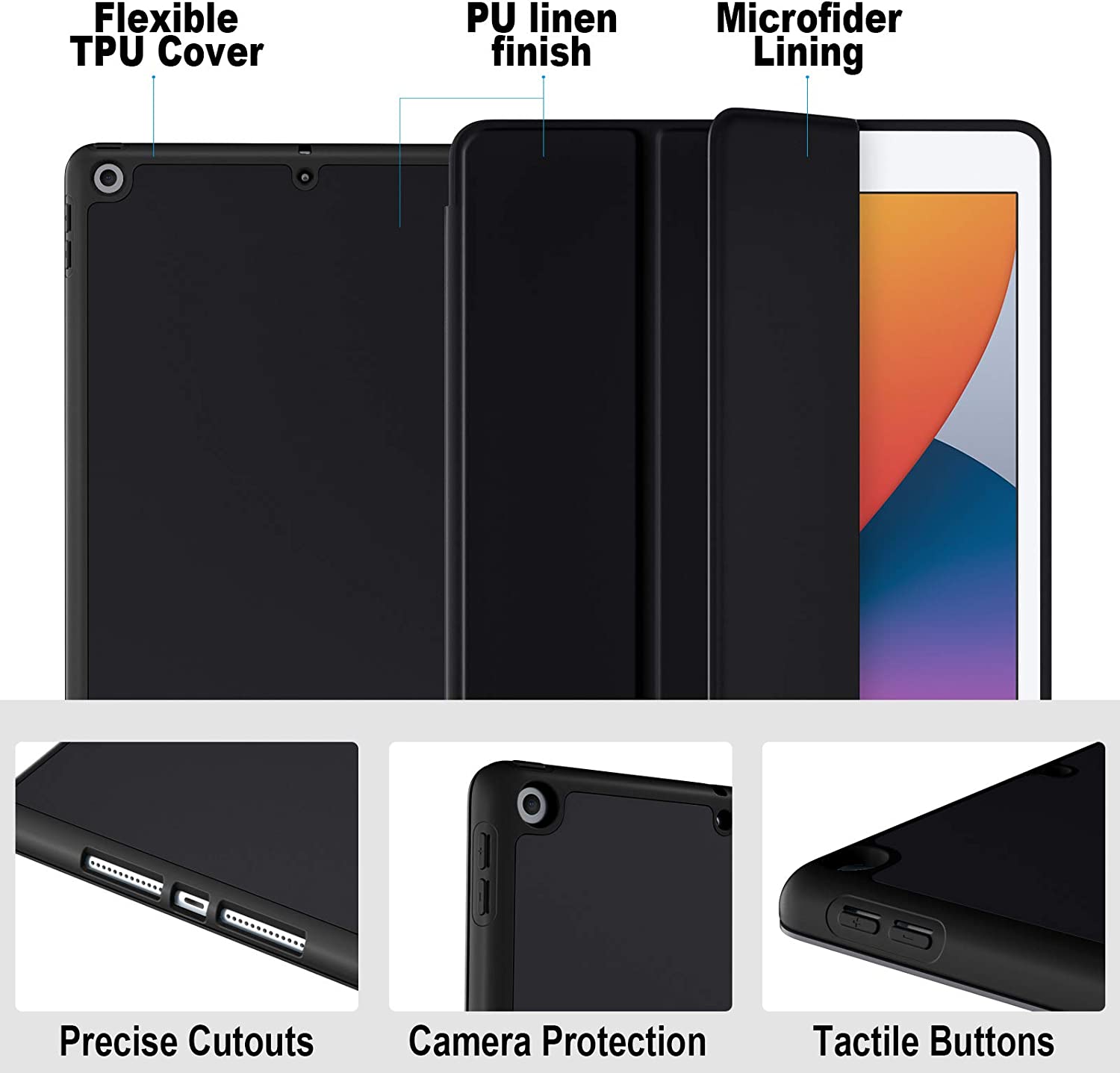 GEAK 10.2 inch Case for iPad 9th 8th 7th Generation Case Cover with Pencil Holder