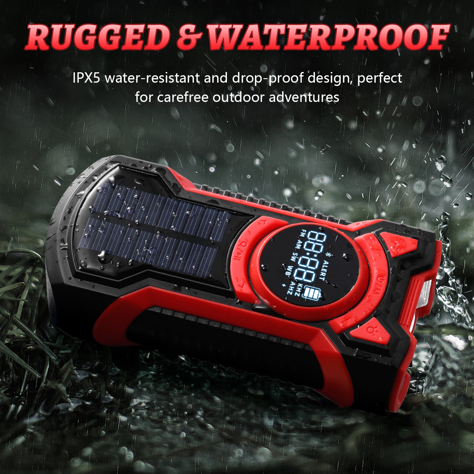 GEAK Solar Hand Crank Emergency Radio Portable AM FM NOAA Weather Radio with Power Bank, SOS Alarm, Bluetooth Speaker, Flashlight for Indoor Outdoor Camping Emergency Supplies