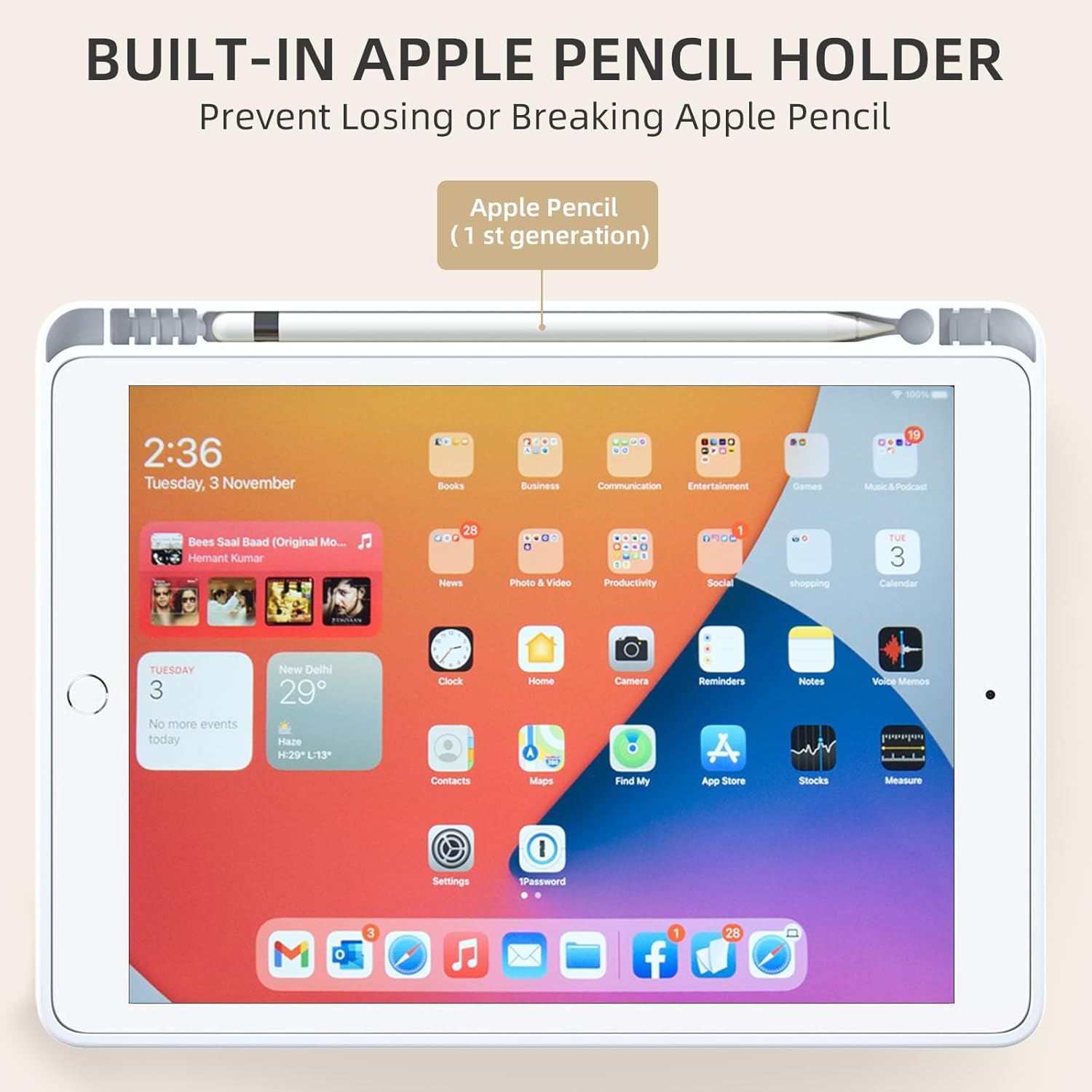 GEAK 10.2 inch Case for iPad 9th 8th 7th Generation Case Cover with Pencil Holder