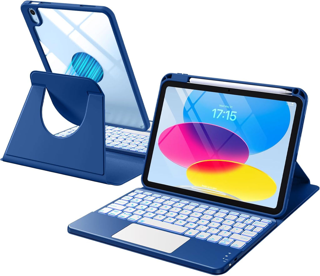 GEAK Compatible With iPad A16 11th 10th Generation Case with Keyboard, 360 Rotation Detachable Case with 7 Colors Backlit Keyboard for iPad A16/10th Gen, with Multi-Touch Trackpad