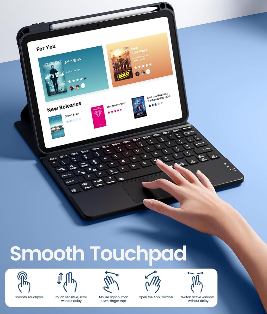 GEAK Compatible With iPad A16 11th 10th Generation Case with Keyboard, 360 Rotation Detachable Case with 7 Colors Backlit Keyboard for iPad A16/10th Gen, with Multi-Touch Trackpad