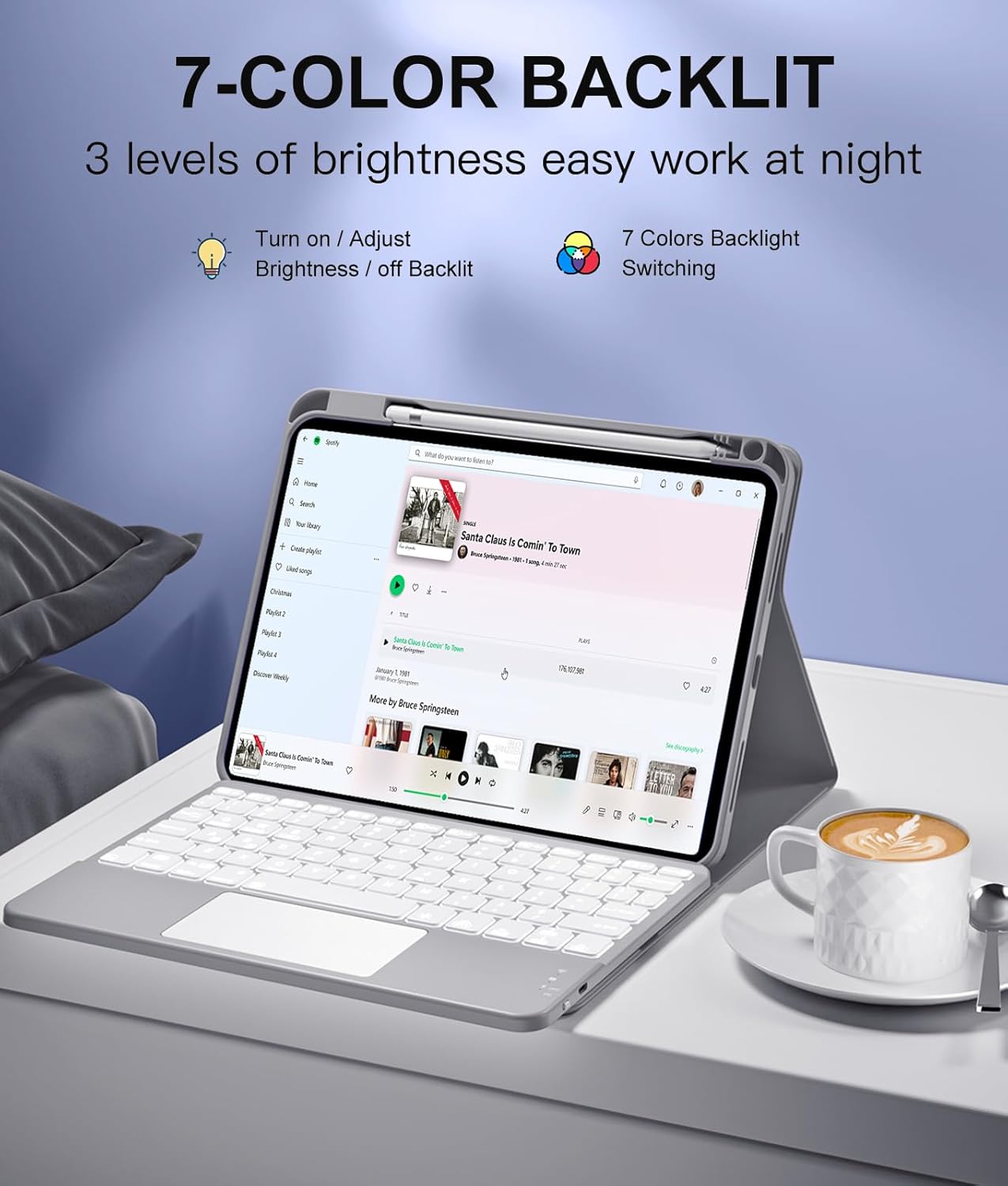 GEAK Compatible with Apple iPad A16 11th 10th Generation Case with Keyboard 7 Color Backlight Detachable Wireless Keyboard Case Cover with Touchpad for iPad 11th Gen 11 inch 2025 & 10th Gen 10.9 inch