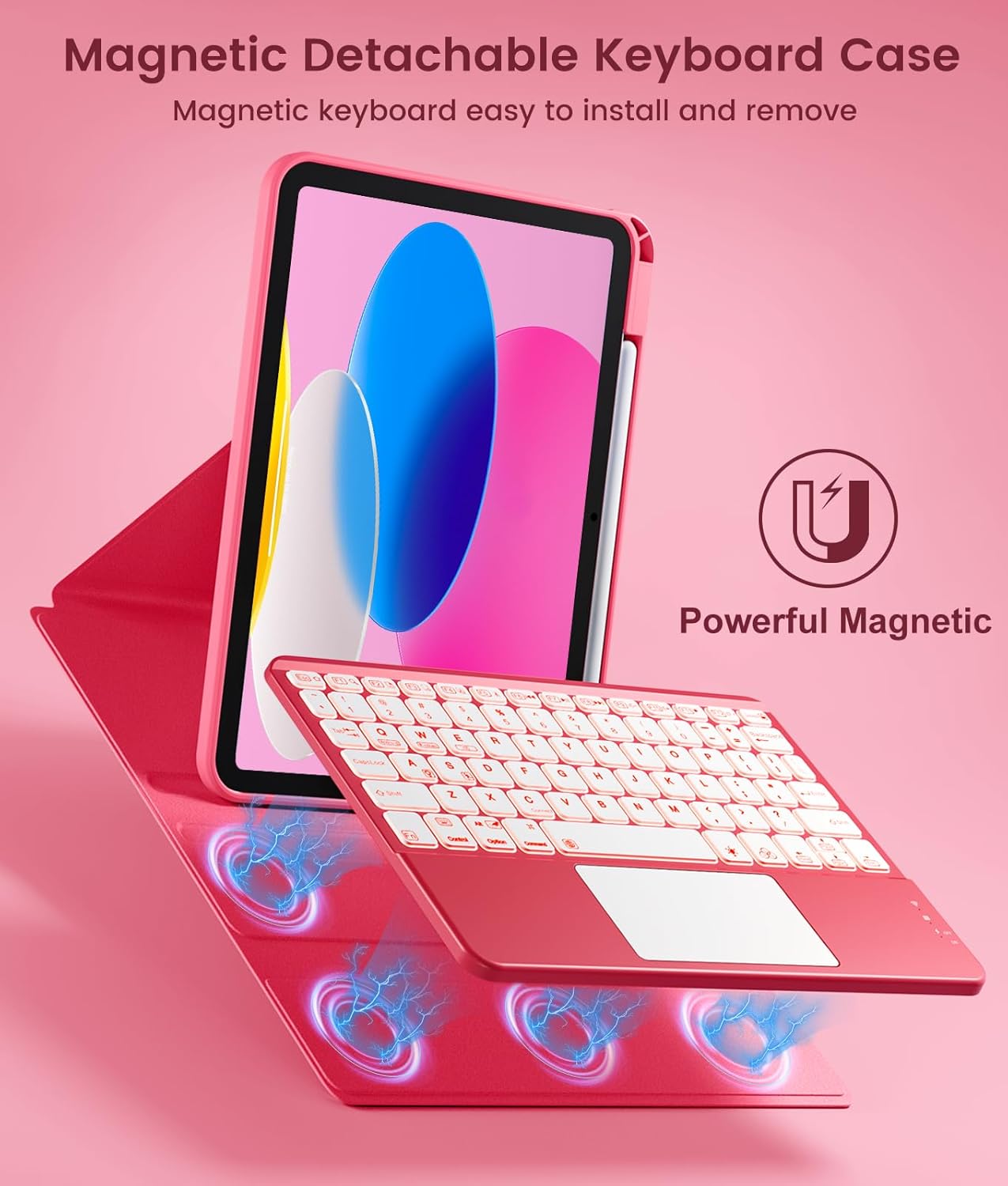 GEAK Compatible With iPad A16 11th 10th Generation Case with Keyboard, 360 Rotation Detachable Case with 7 Colors Backlit Keyboard for iPad A16/10th Gen, with Multi-Touch Trackpad
