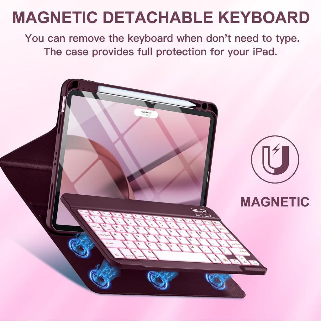 GEAK Compatible With iPad Air 11 inch (M4/M3/M2) /Air 5th/ Air 4th Generation Case with Keyboard, Detachble Magnetic Fits For iPad Air Keyboard with Case