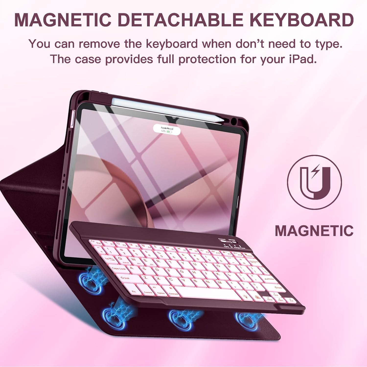 GEAK Compatible With iPad Air 11 inch (M4/M3/M2) /Air 5th/ Air 4th Generation Case with Keyboard, Detachble Magnetic Fits For iPad Air Keyboard with Case