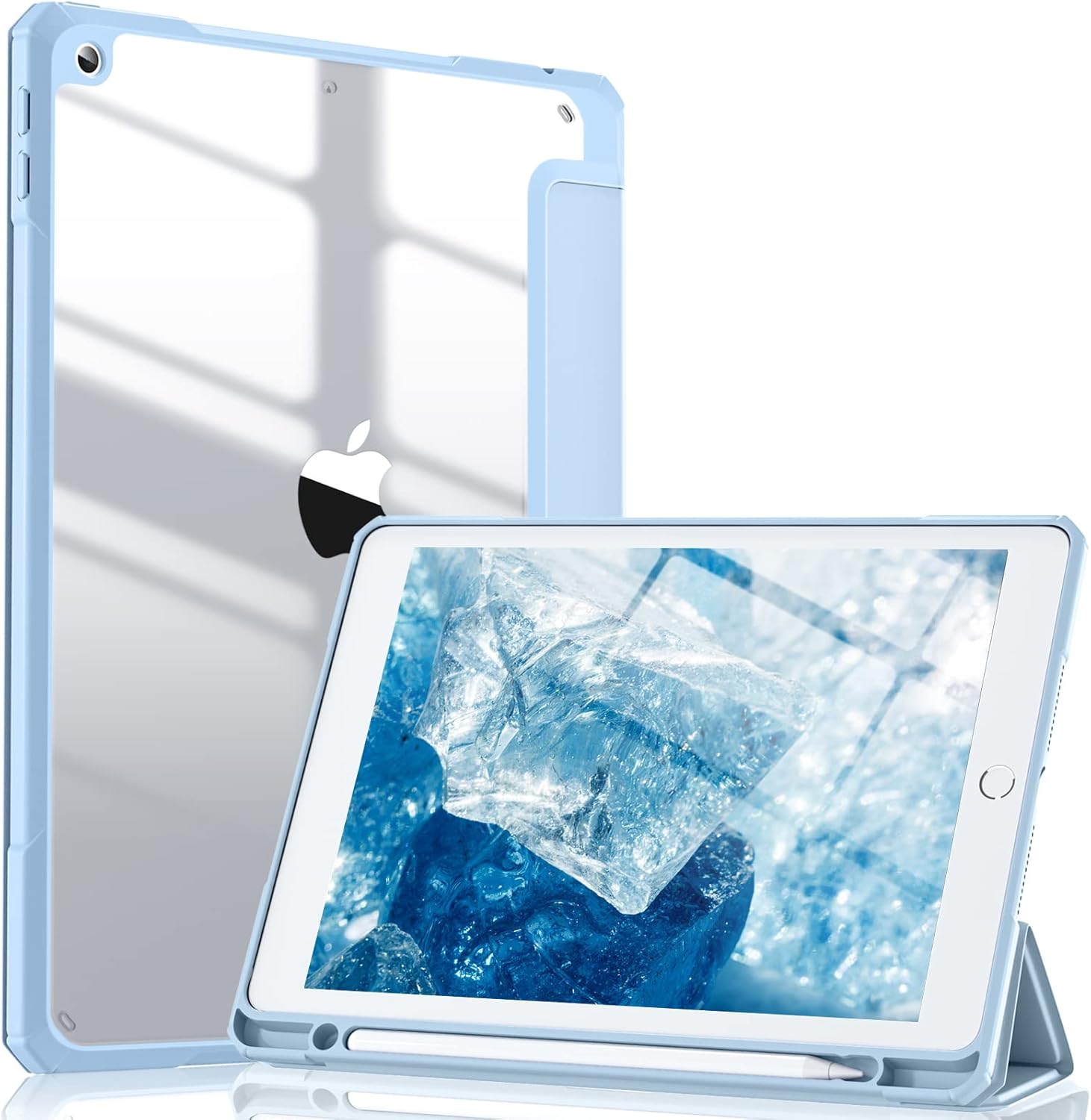GEAK Compatible With iPad 9th /8th /7th Generation Case with Pencil Holder, 10.2inch Shockproof Cover with Trifold Stand