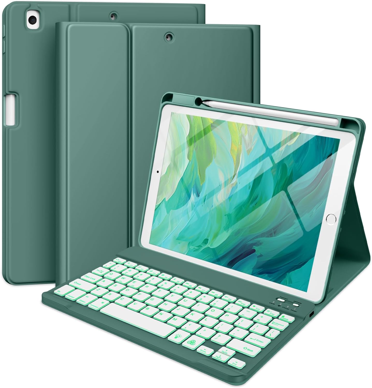 GEAK Compatible with Apple iPad 9th 8th 7th Generation Case with Keyboard 10.2 inch 7 Color Backlight Keyboard Case Cover with Pencil Holder for iPad Air 3rd Generation & iPad Pro 10.5 inch