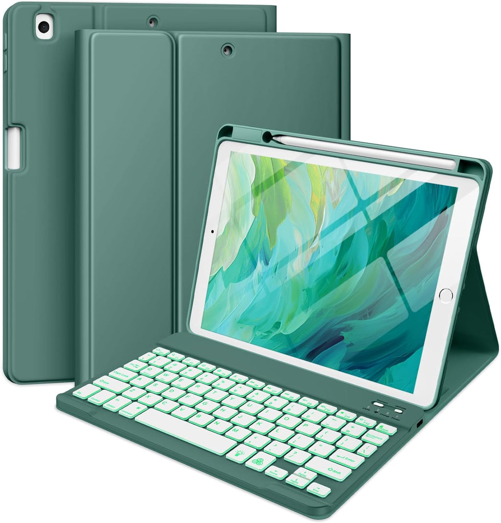 GEAK Compatible with Apple iPad 9th 8th 7th Generation Case with Keyboard 10.2 inch 7 Color Backlight Keyboard Case Cover with Pencil Holder for iPad Air 3rd Generation & iPad Pro 10.5 inch