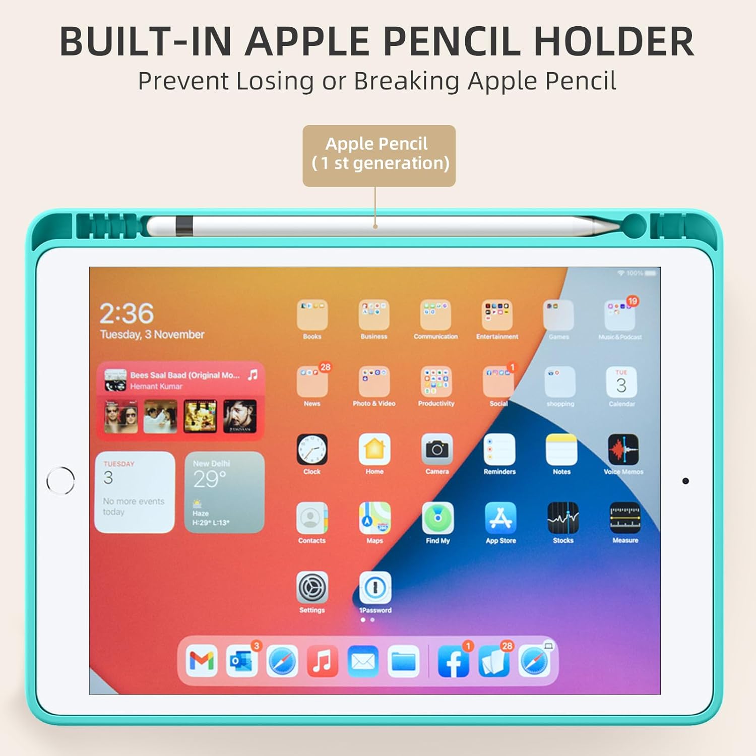 GEAK 10.2 inch Case for iPad 9th 8th 7th Generation Case Cover with Pencil Holder