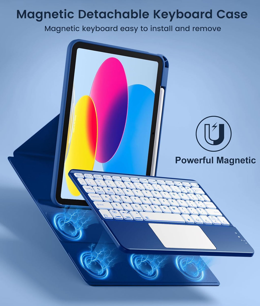 GEAK Compatible With iPad A16 11th 10th Generation Case with Keyboard, 360 Rotation Detachable Case with 7 Colors Backlit Keyboard for iPad A16/10th Gen, with Multi-Touch Trackpad