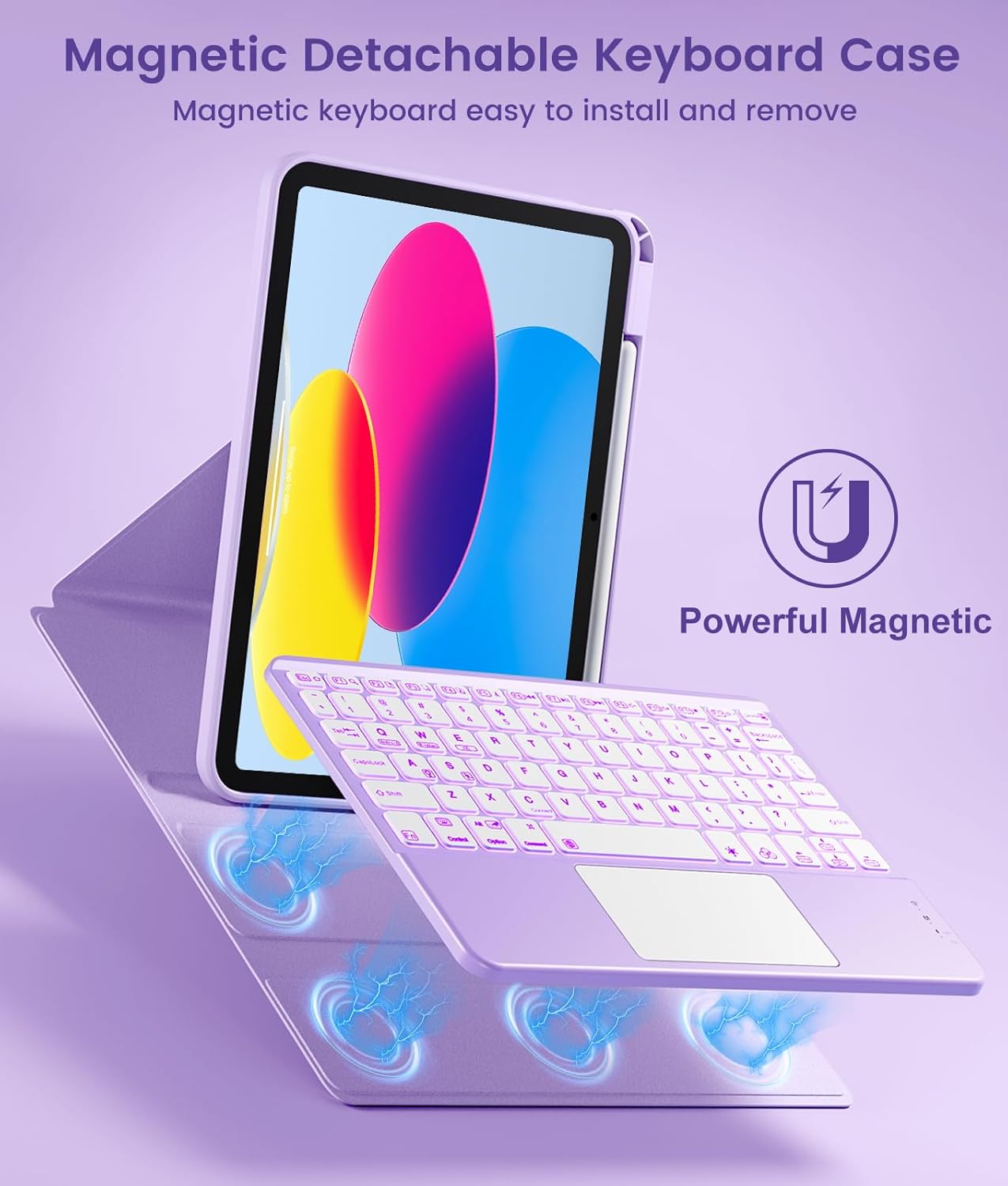 GEAK Compatible With iPad A16 11th 10th Generation Case with Keyboard, 360 Rotation Detachable Case with 7 Colors Backlit Keyboard for iPad A16/10th Gen, with Multi-Touch Trackpad