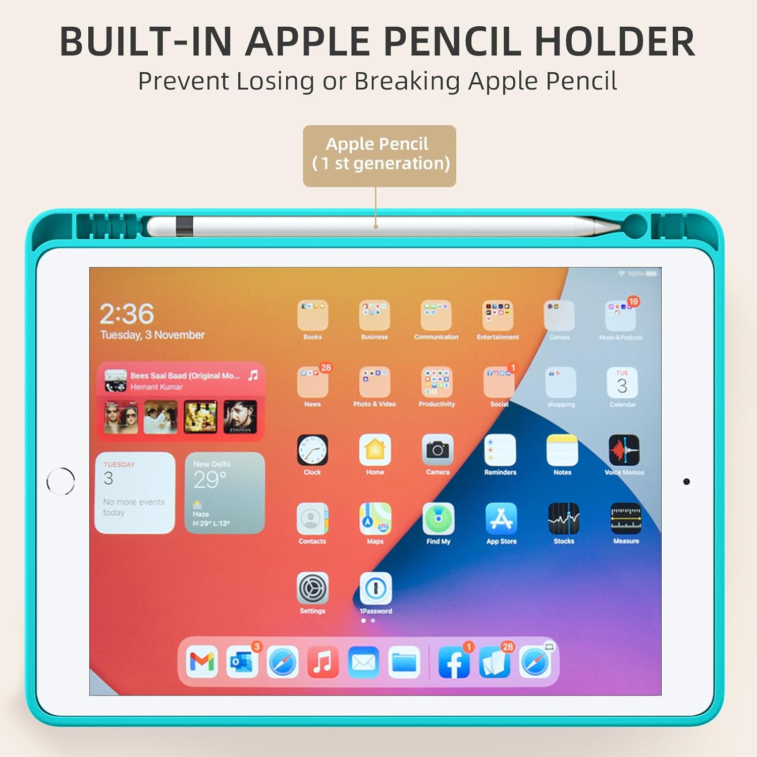 GEAK 10.2 inch Case for iPad 9th 8th 7th Generation Case Cover with Pencil Holder