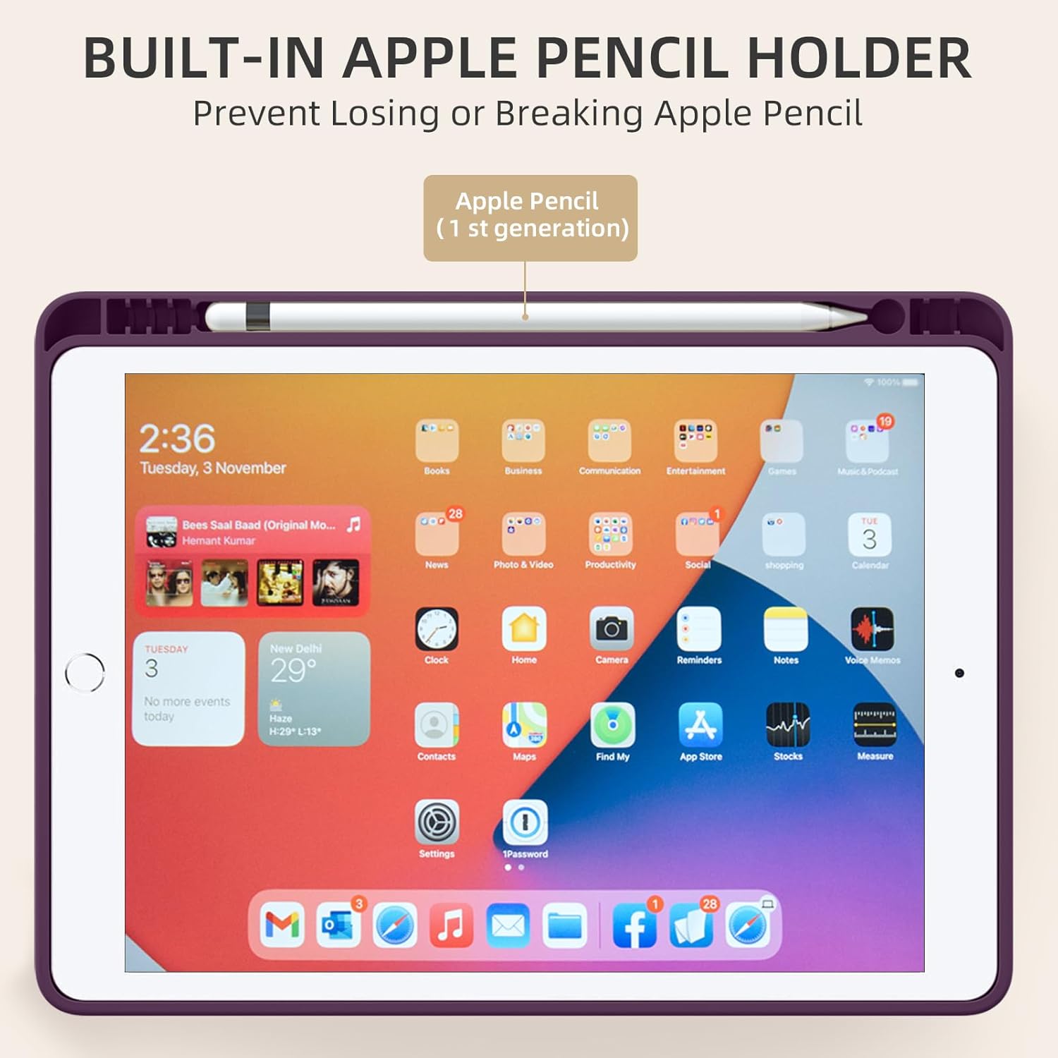 GEAK 10.2 inch Case for iPad 9th 8th 7th Generation Case Cover with Pencil Holder