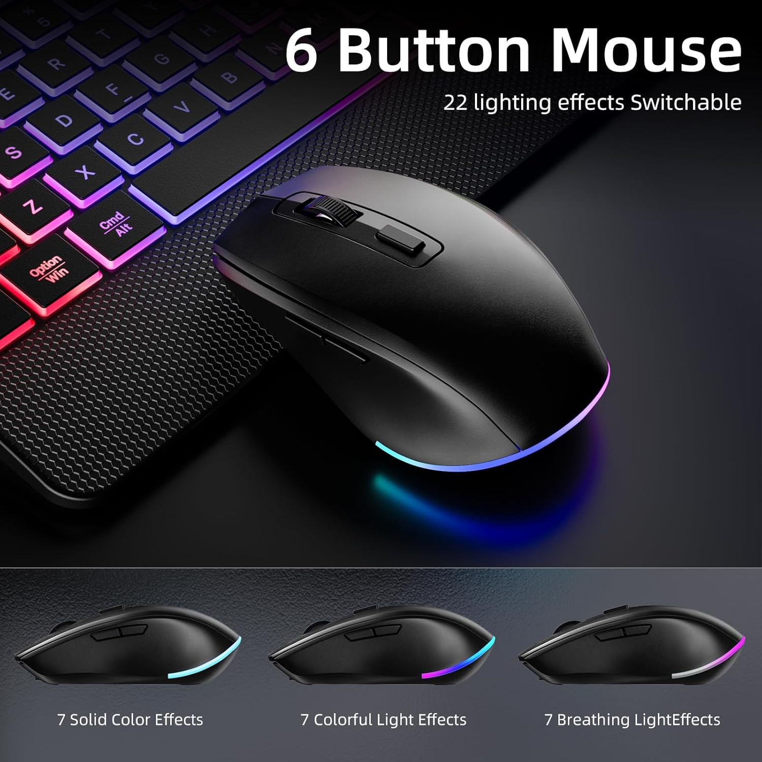 Wireless Keyboard and Mouse Combo Ergonomic Keyboard Wrist Rest Support for Computer Keyboard Full Size Quiet/Silent RGB Backlit Light Up Keyboard with Phone Holder for Windows Mac PC Laptop