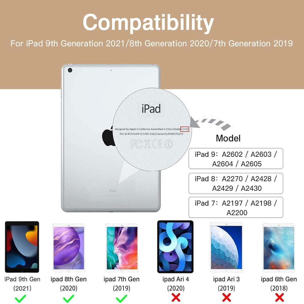 GEAK Compatible With iPad 9th /8th /7th Generation Case with Pencil Holder, Shockproof 10.2inch for iPad Case with Trifold Stand