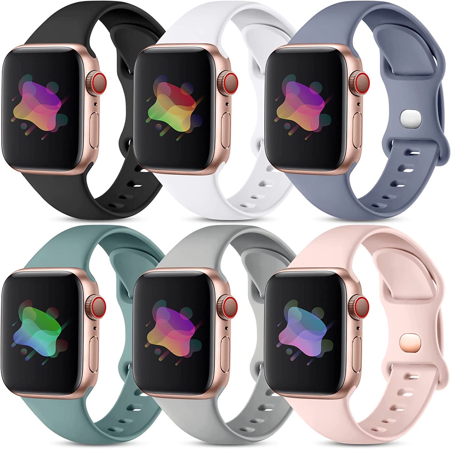 GEAK 6 Pack Compatible with Apple Watch Bands 40mm 44mm 41mm 45mm 46mm 49mm 38mm 42mm for Women Men Silicone Sport Bands Straps for iWatch Ultra 3 2 SE 3 2nd Generation Series 11 10 9 8 7 6 5 4 3 2 1
