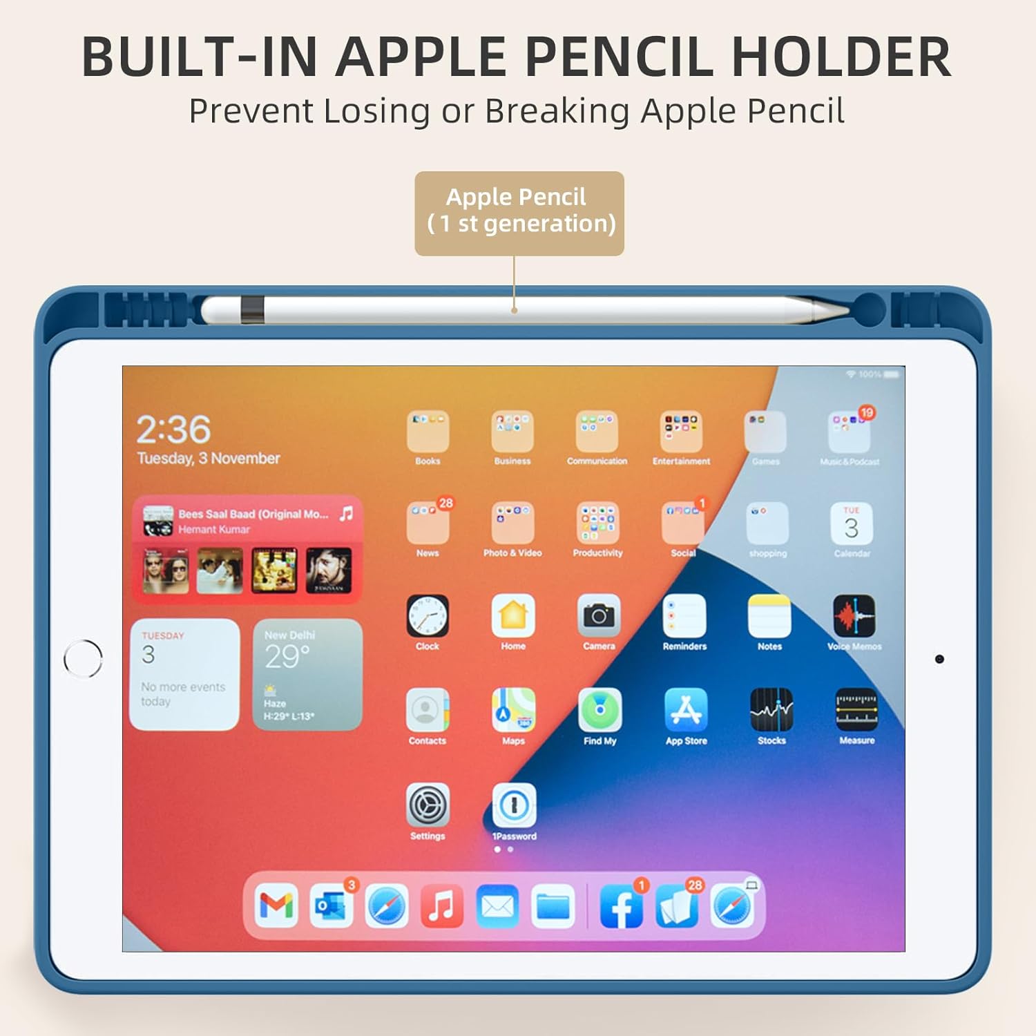 GEAK 10.2 inch Case for iPad 9th 8th 7th Generation Case Cover with Pencil Holder