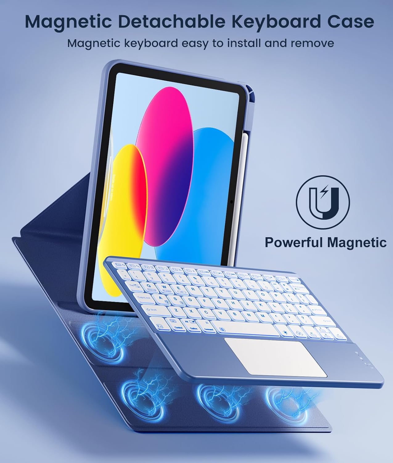 GEAK Compatible With iPad A16 11th 10th Generation Case with Keyboard, 360 Rotation Detachable Case with 7 Colors Backlit Keyboard for iPad A16/10th Gen, with Multi-Touch Trackpad