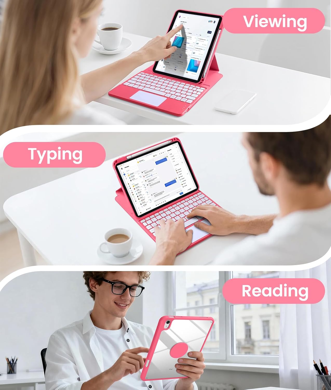 GEAK Compatible With iPad A16 11th 10th Generation Case with Keyboard, 360 Rotation Detachable Case with 7 Colors Backlit Keyboard for iPad A16/10th Gen, with Multi-Touch Trackpad
