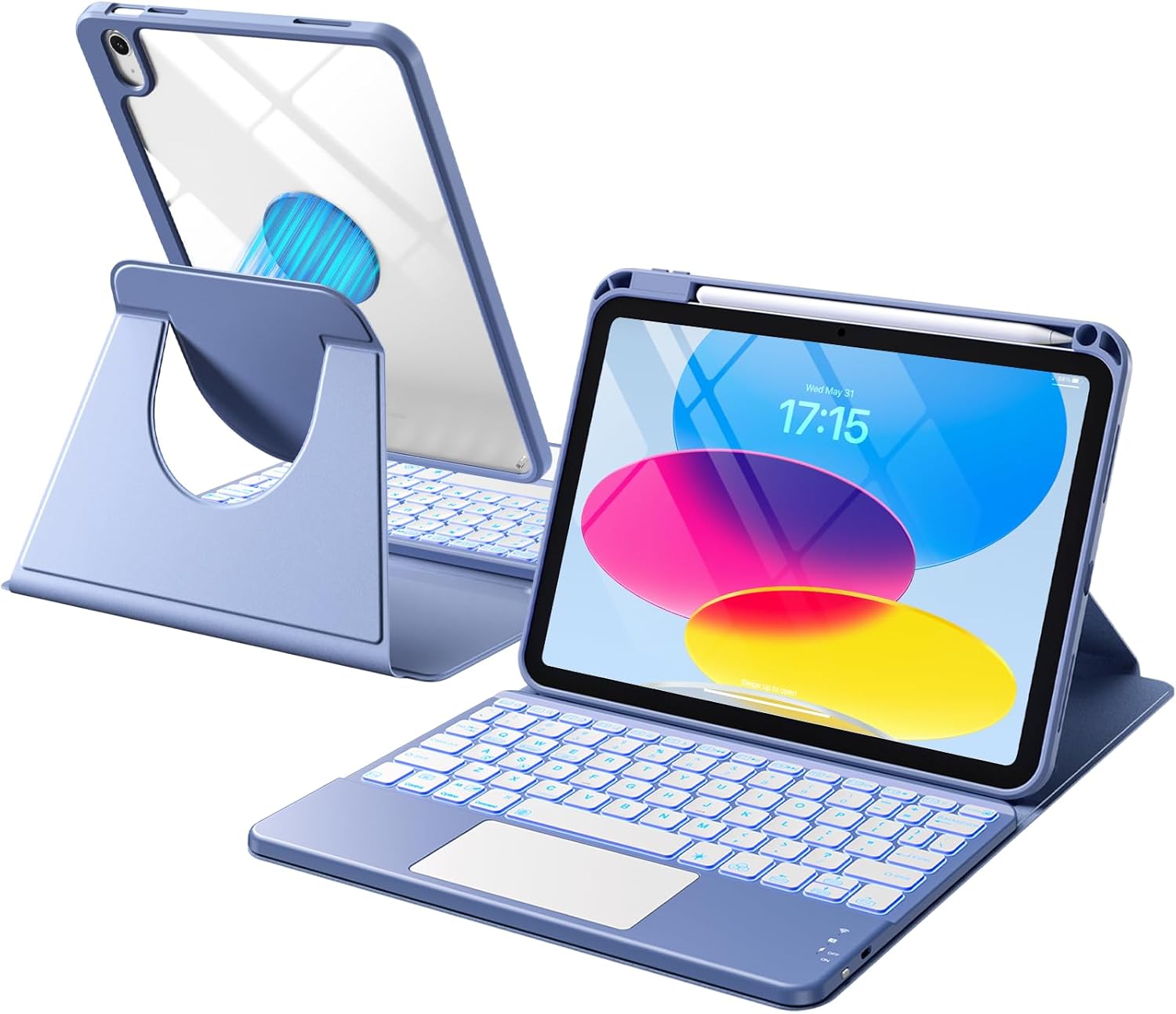 GEAK Compatible With iPad A16 11th 10th Generation Case with Keyboard, 360 Rotation Detachable Case with 7 Colors Backlit Keyboard for iPad A16/10th Gen, with Multi-Touch Trackpad