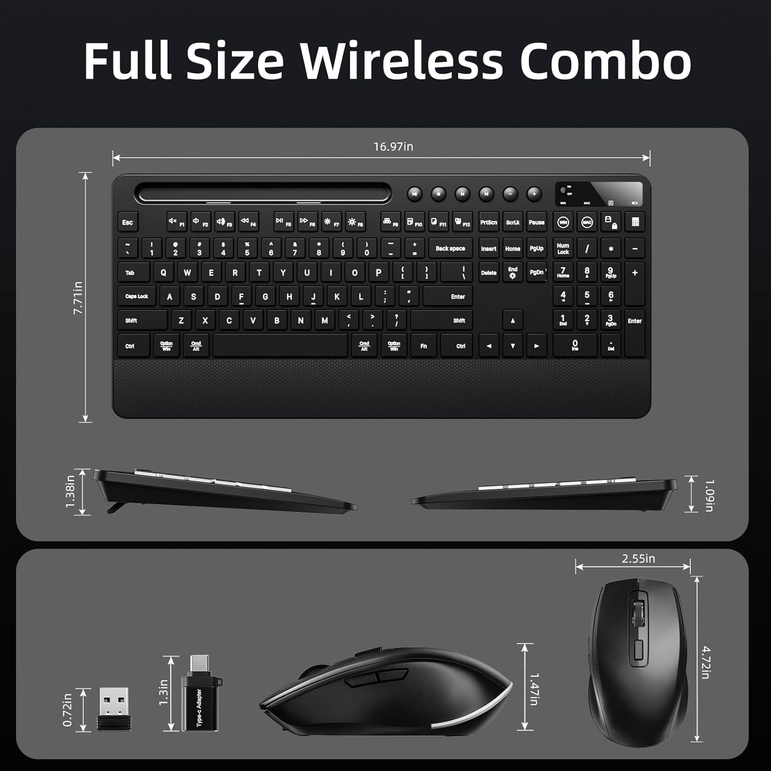 Wireless Keyboard and Mouse Combo Ergonomic Keyboard Wrist Rest Support for Computer Keyboard Full Size Quiet/Silent RGB Backlit Light Up Keyboard with Phone Holder for Windows Mac PC Laptop
