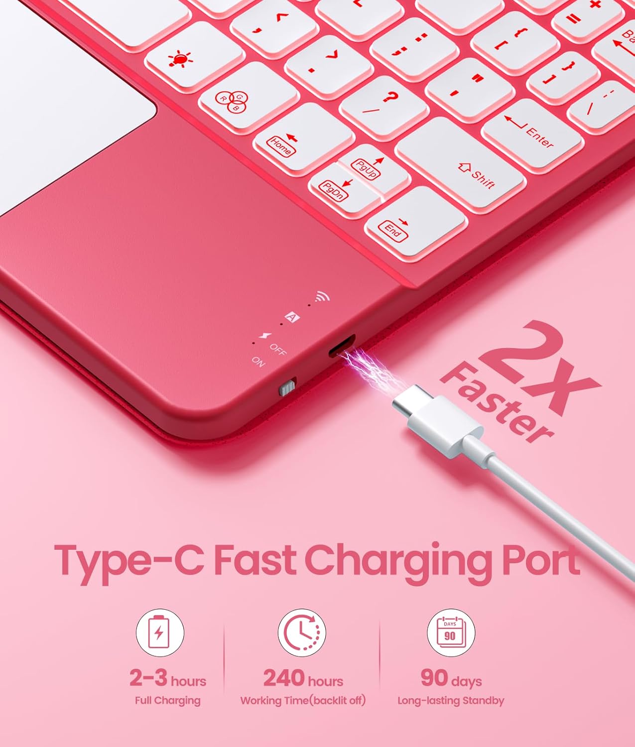 GEAK Compatible With iPad A16 11th 10th Generation Case with Keyboard, 360 Rotation Detachable Case with 7 Colors Backlit Keyboard for iPad A16/10th Gen, with Multi-Touch Trackpad