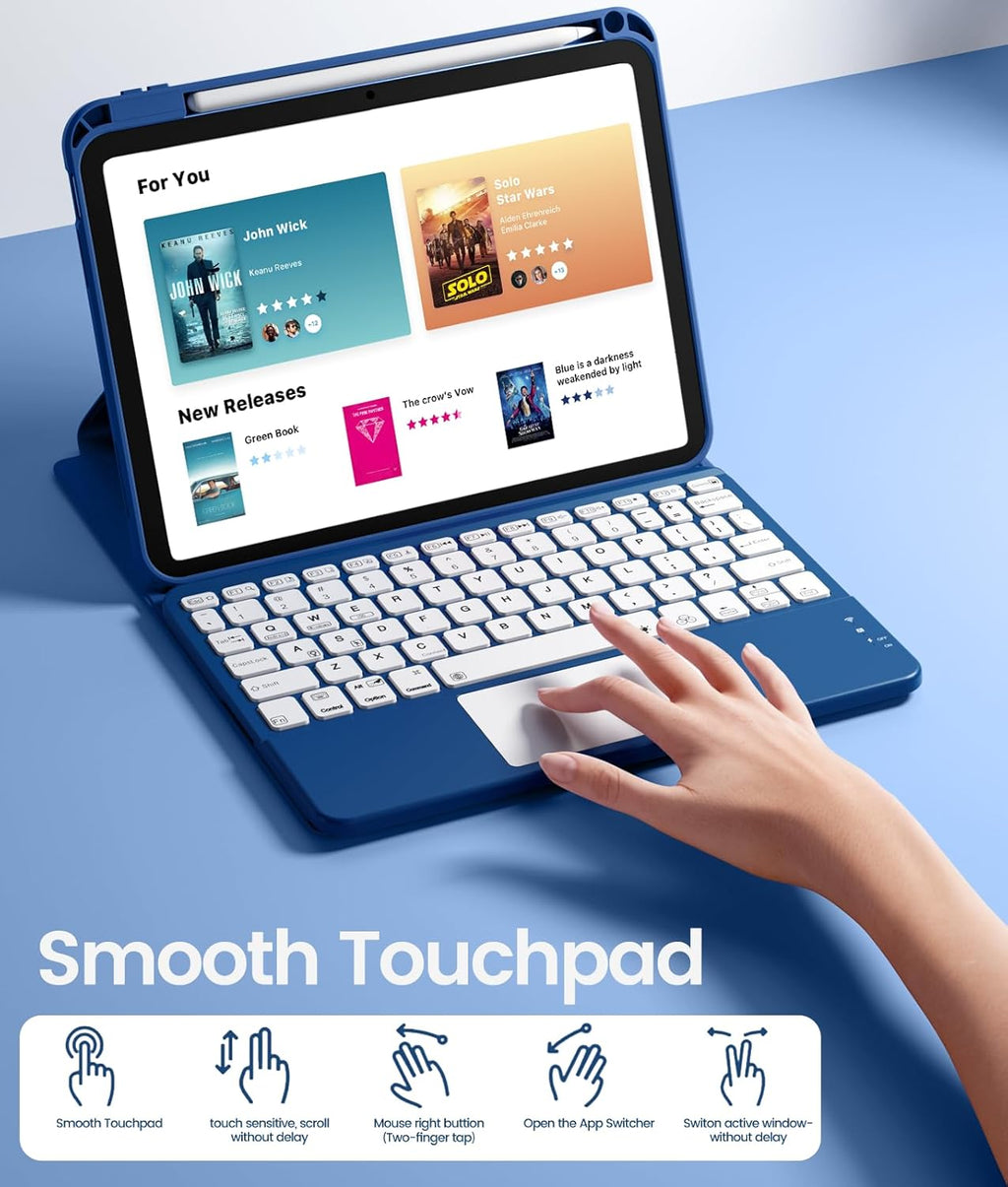GEAK Compatible With iPad A16 11th 10th Generation Case with Keyboard, 360 Rotation Detachable Case with 7 Colors Backlit Keyboard for iPad A16/10th Gen, with Multi-Touch Trackpad