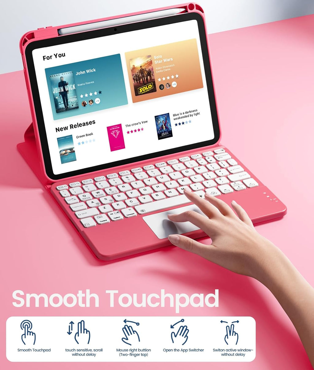 GEAK Compatible With iPad A16 11th 10th Generation Case with Keyboard, 360 Rotation Detachable Case with 7 Colors Backlit Keyboard for iPad A16/10th Gen, with Multi-Touch Trackpad