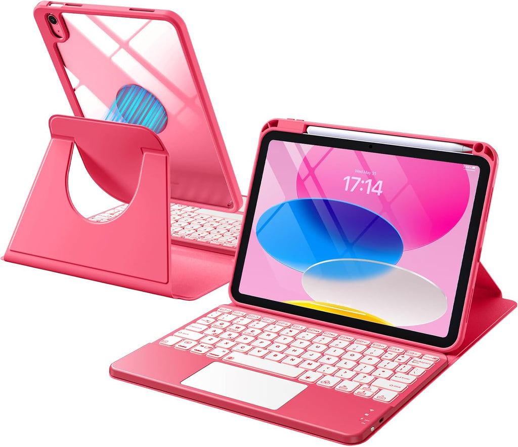 GEAK Compatible With iPad A16 11th 10th Generation Case with Keyboard, 360 Rotation Detachable Case with 7 Colors Backlit Keyboard for iPad A16/10th Gen, with Multi-Touch Trackpad