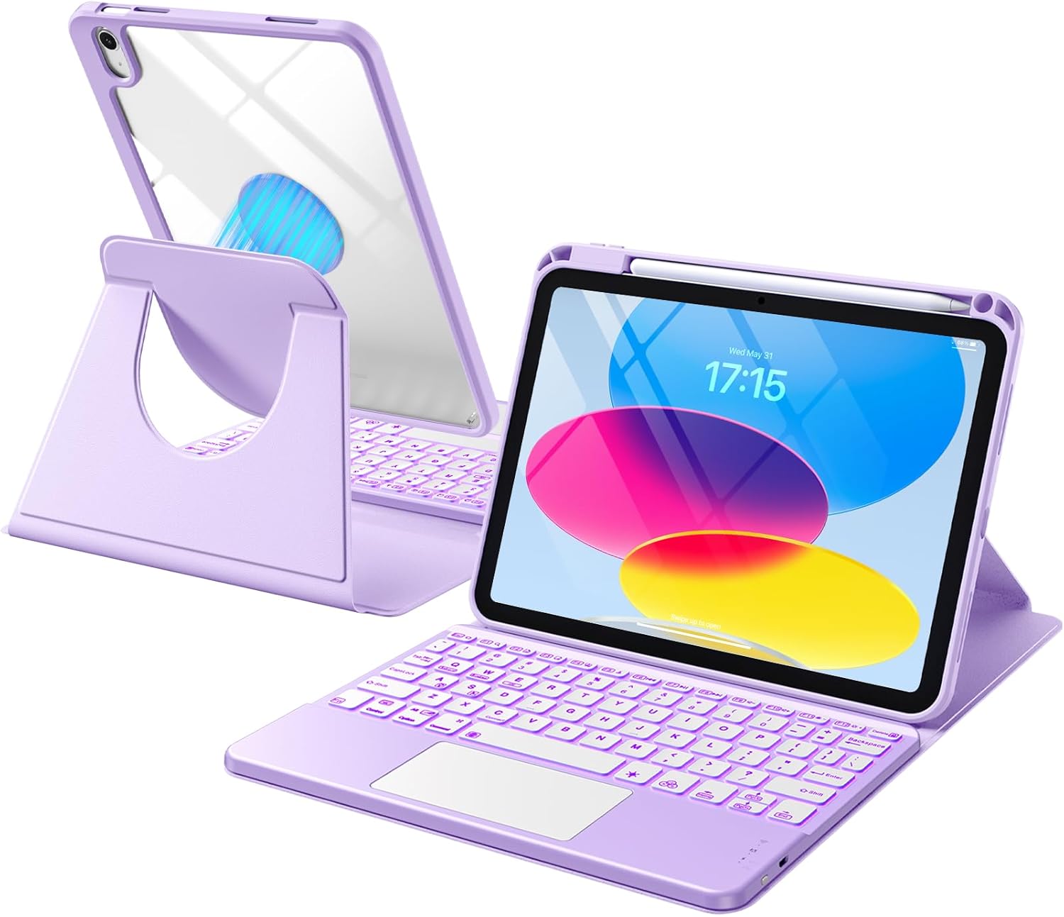 GEAK Compatible With iPad A16 11th 10th Generation Case with Keyboard, 360 Rotation Detachable Case with 7 Colors Backlit Keyboard for iPad A16/10th Gen, with Multi-Touch Trackpad