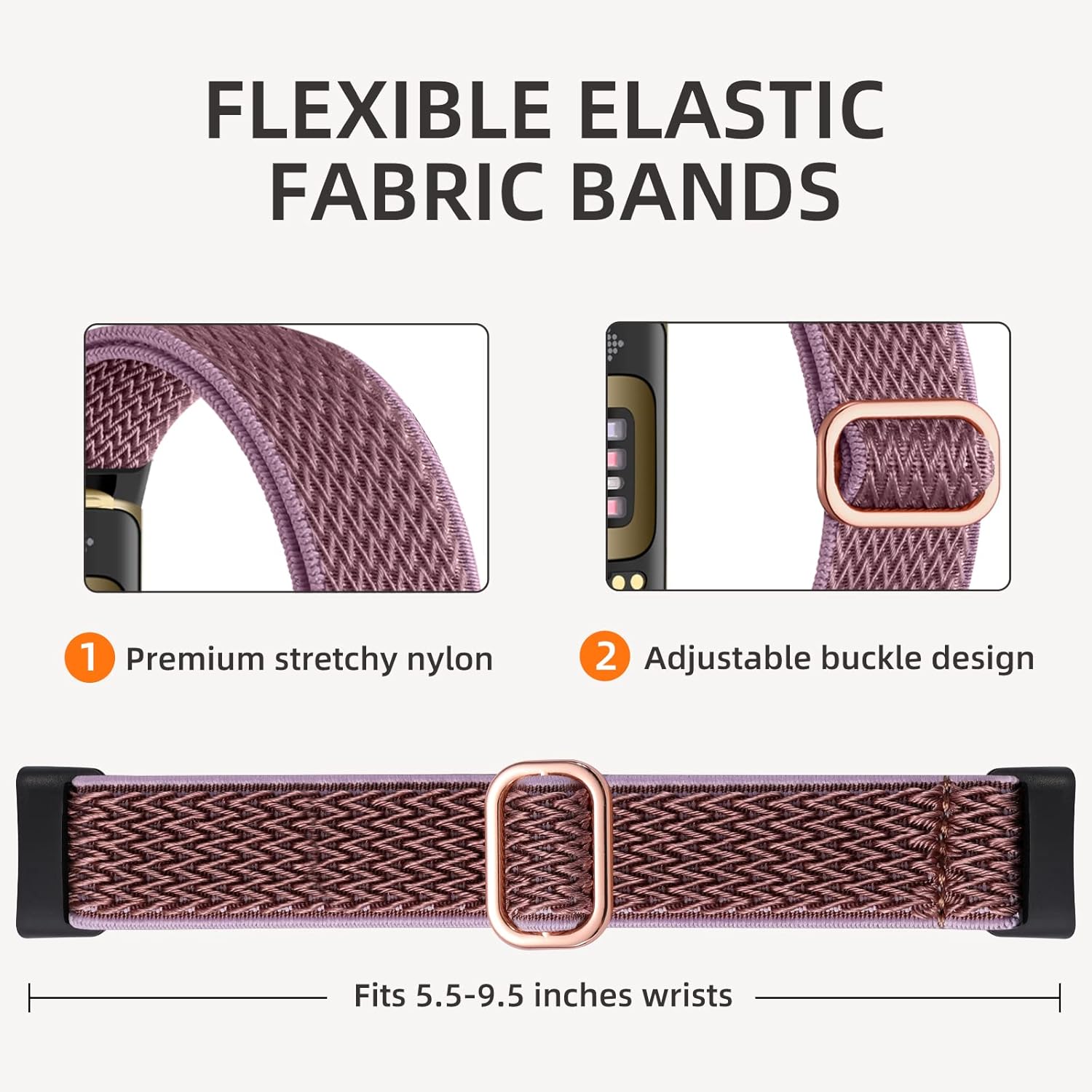 GEAK 6 Pack Stretchy Nylon Bands Compatible with Fitbit Charge 6/Charge 5 Bands for Women Men