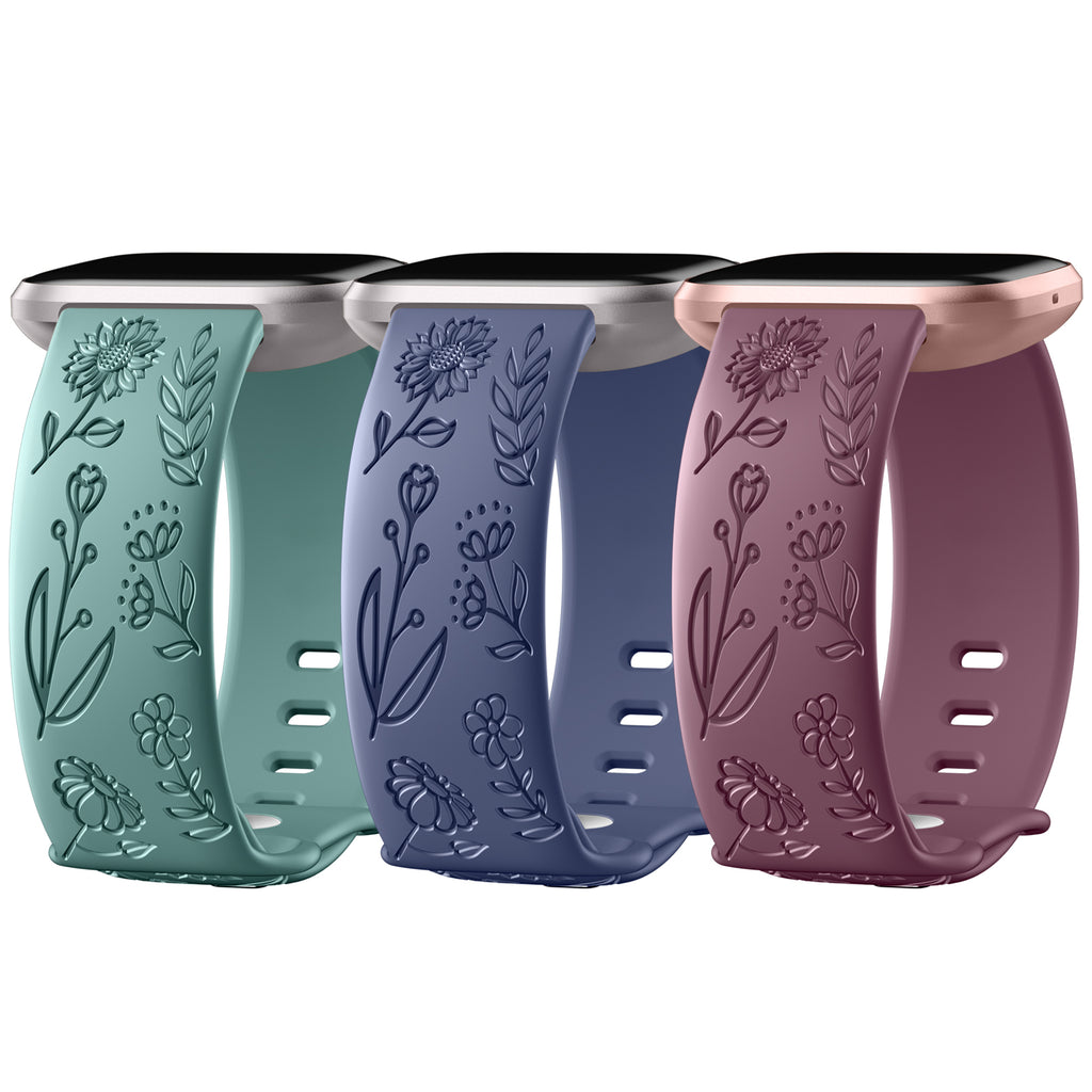 GEAK Compatible with Fitbit Versa 2 Bands for Women Sunflower Engraved Silicone Bands for Fitbit Versa/Versa SE