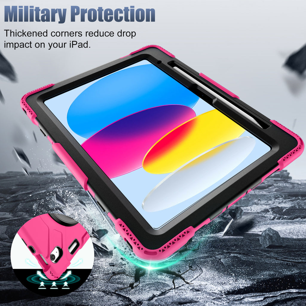 GEAK Compatible with Apple iPad A16 11th/10th Generation 11 inch Case with Screen Protector, 360° Shockproof Stand Cover Case with Pencil Holder for iPad 10th 11th Gen 2025
