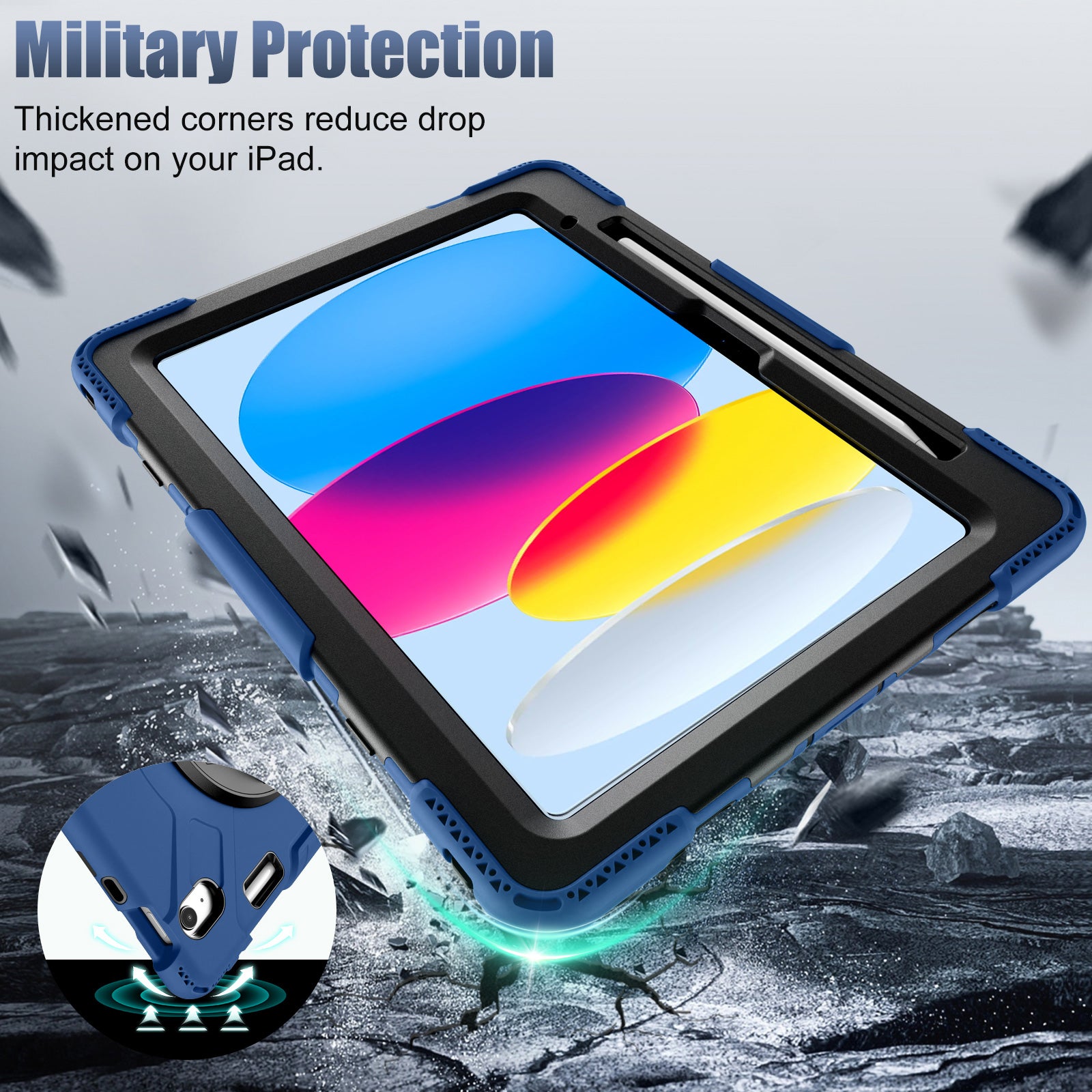 GEAK Compatible with Apple iPad A16 11th/10th Generation 11 inch Case with Screen Protector, 360° Shockproof Stand Cover Case with Pencil Holder for iPad 10th 11th Gen 2025