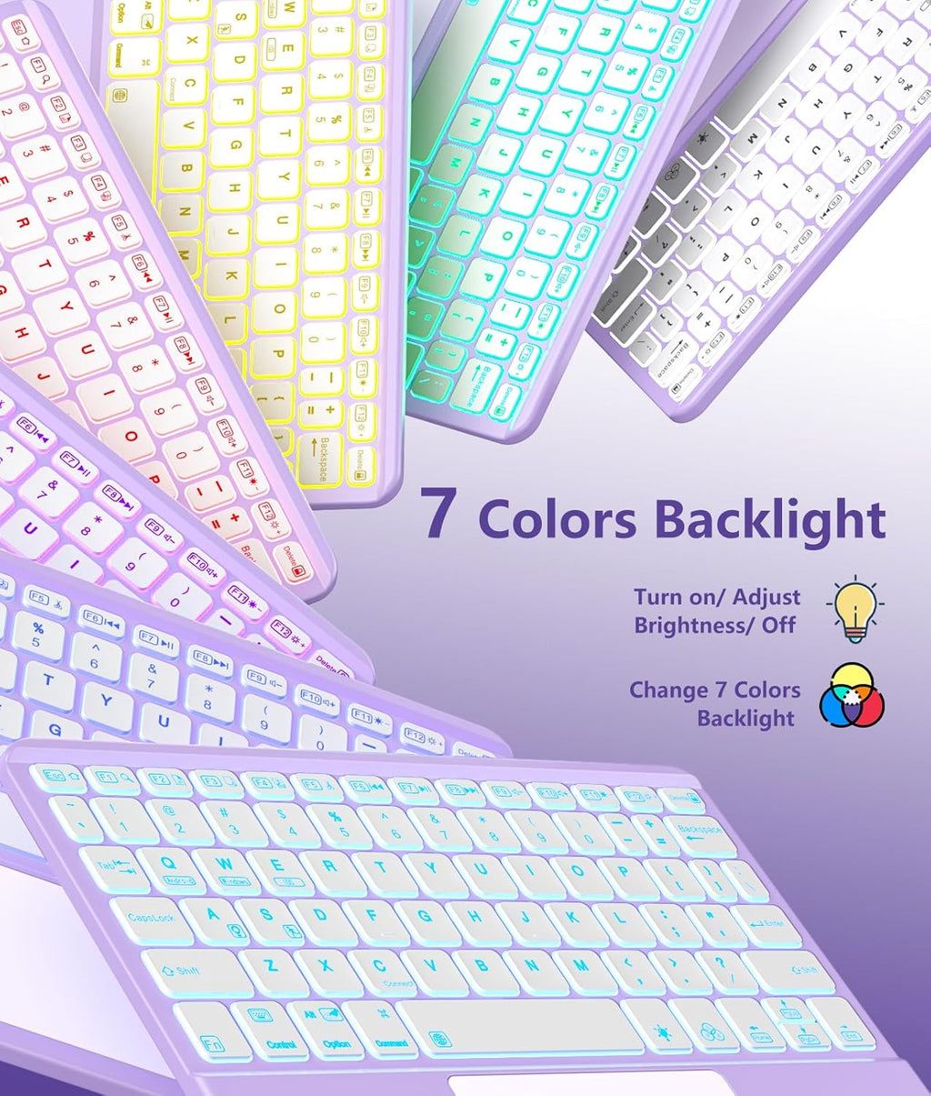 GEAK Compatible With iPad A16 11th 10th Generation Case with Keyboard, 360 Rotation Detachable Case with 7 Colors Backlit Keyboard for iPad A16/10th Gen, with Multi-Touch Trackpad