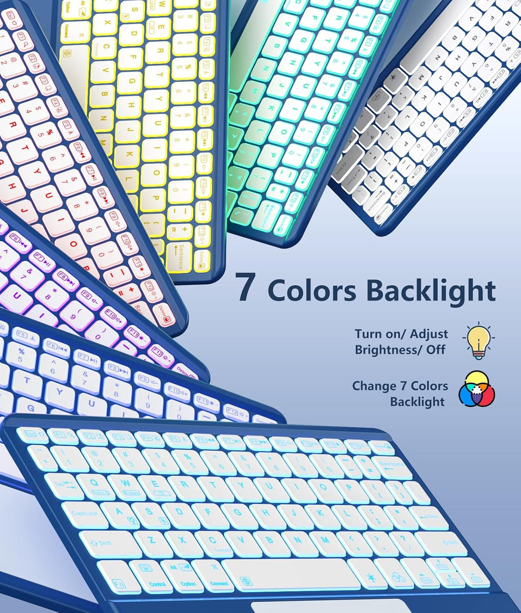 GEAK Compatible With iPad A16 11th 10th Generation Case with Keyboard, 360 Rotation Detachable Case with 7 Colors Backlit Keyboard for iPad A16/10th Gen, with Multi-Touch Trackpad