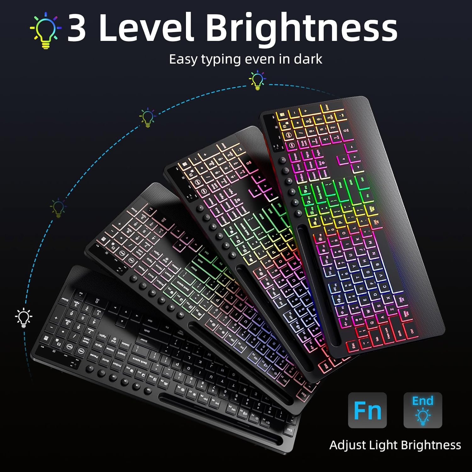 Wireless Keyboard and Mouse Combo Ergonomic Keyboard Wrist Rest Support for Computer Keyboard Full Size Quiet/Silent RGB Backlit Light Up Keyboard with Phone Holder for Windows Mac PC Laptop